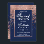 Invitation Rose de marine Parties scintillant d'or Confetti P<br><div class="desc">Cette invitation formelle Sweet 16 photo s'inspire de la palette de couleurs moderne et tendance imprégnée d'une structure design chic et glamour. C'est élégant et joli imprimé affiche faux imprimé brillant rose or parties scintillant ombre dégradé confetti avec une bordure rose or pour encadrer le texte, sur le dessus d'un...</div>