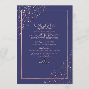 Invitation Rose de marine Parties scintillant or Confetti Cor