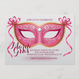 Invitation rose de masque de mardi gras