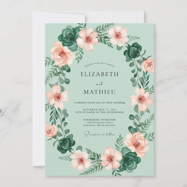 Invitation Rose de mer Mousse Ranunculus Eucalyptus Mariage (Devant)