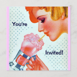 Invitation rose de milkshake des rétros années