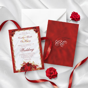 Invitation Rose de monogramme Elégant or rouge Mariage formel
