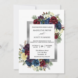 Invitation Rose de Noël d'hiver Floral Mariage Aquarelle