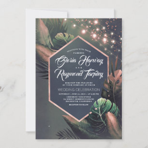 Invitation Rose de nuit Tropical Gold Palms Mariage
