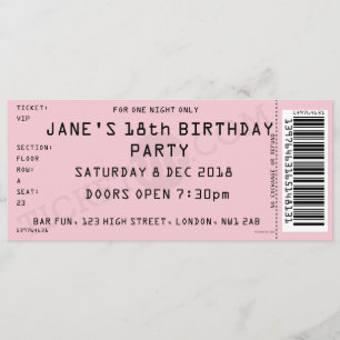 Invitation rose de partie de billet de concert