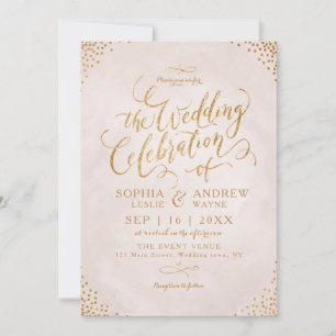 Invitation Rose de parties scintillant de glam blush mariage