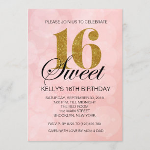 Invitation rose de parties scintillantes d'or du