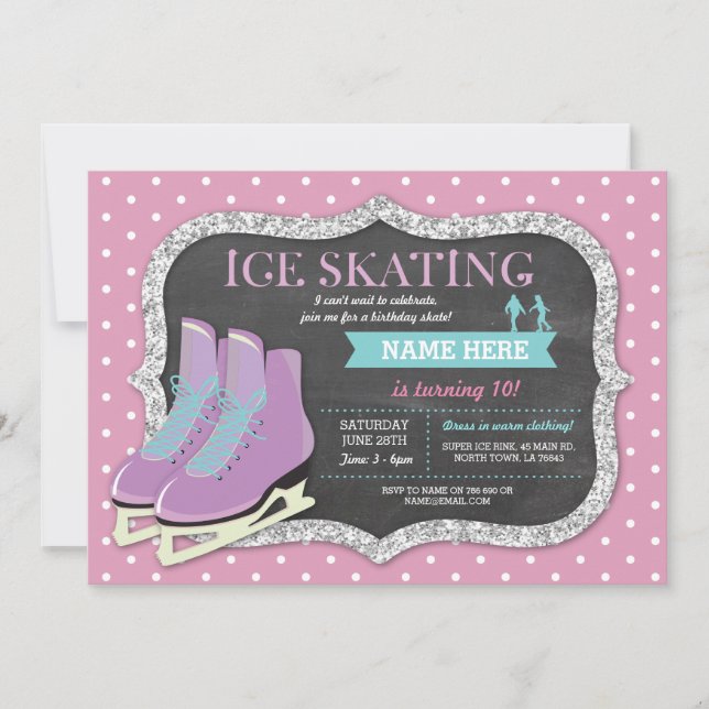 Invitation rose de patin de piste de fête (Devant)