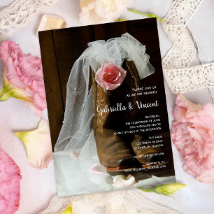 Invitation Rose de pays et Boots de Cowboy Mariage de l'Ouest