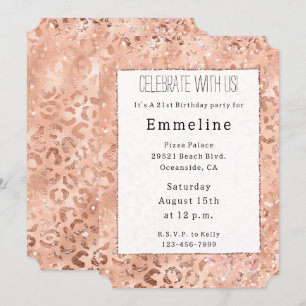 Invitation Rose de pêche Leopard Glitz