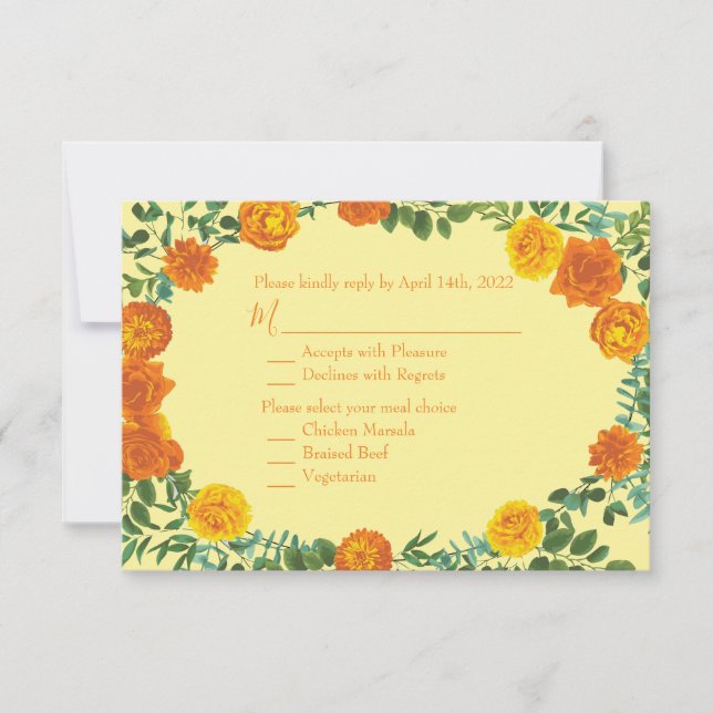 Invitation Rose de pivoine orange et jaune clair Réponse (Devant)