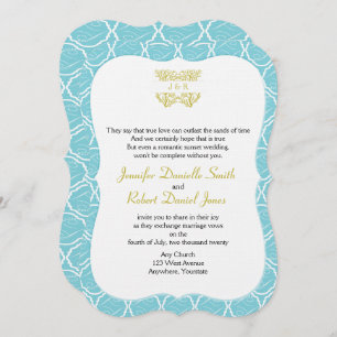 Invitation Rose de plage de corail bleu et or Mariage