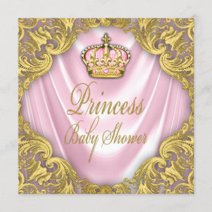 Invitation Rose de princesse baby shower et satin d'or