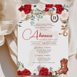 Invitation Rose de Quinceanera rouge Anemone Fancy Charro/Cow
