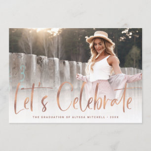 Invitation Rose de script Décontracté Gold Two Photo Graduati