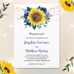 Invitation Rose de tournesol bleu Floral Lumières Mariage