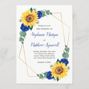 Invitation Rose de tournesol bleu Mariage géométrique