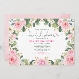 Invitation Rose de verdure rose chaud Fête de l'mariée de jar