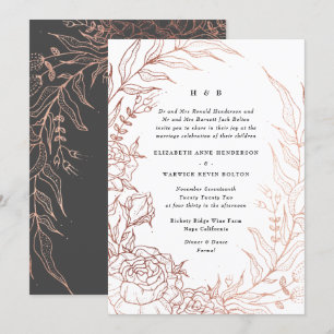 Invitation Rose d'élégance noire raffinée couronne or Monogra