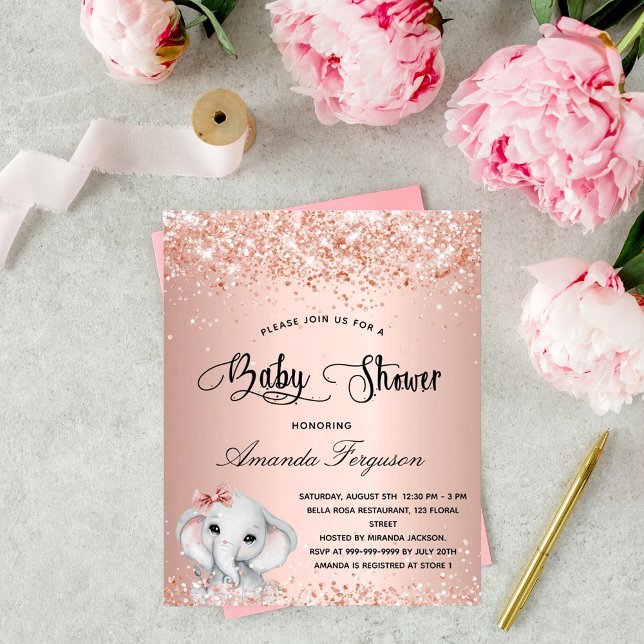 Invitation rose d'éléphante du Baby shower budgéta (Créateur téléchargé)