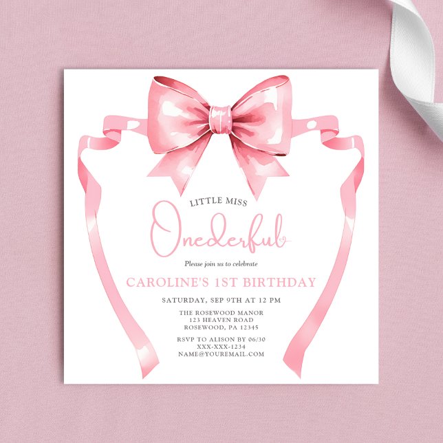 Invitation Rose délicate Little Miss Onederful Premier Annive (Créateur téléchargé)