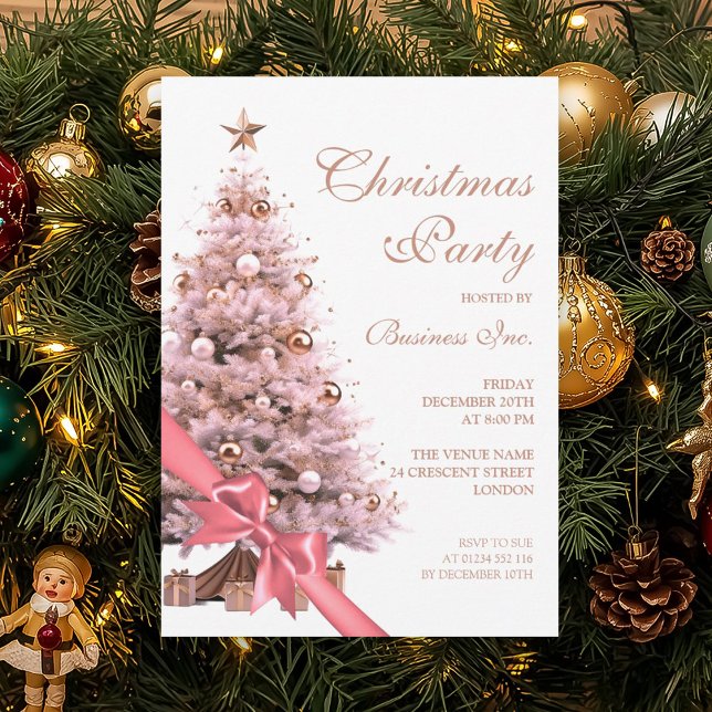 Invitation Rose d'entreprise Gold Christmas Tree Fête de Noël (Corporate Rose Gold Christmas Tree Holiday Party Invitation)