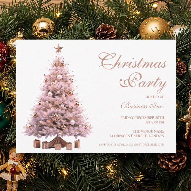 Invitation Rose d'entreprise Gold Christmas Tree Fête de Noël (Corporate Rose Gold Christmas Tree Holiday Party Invitation)