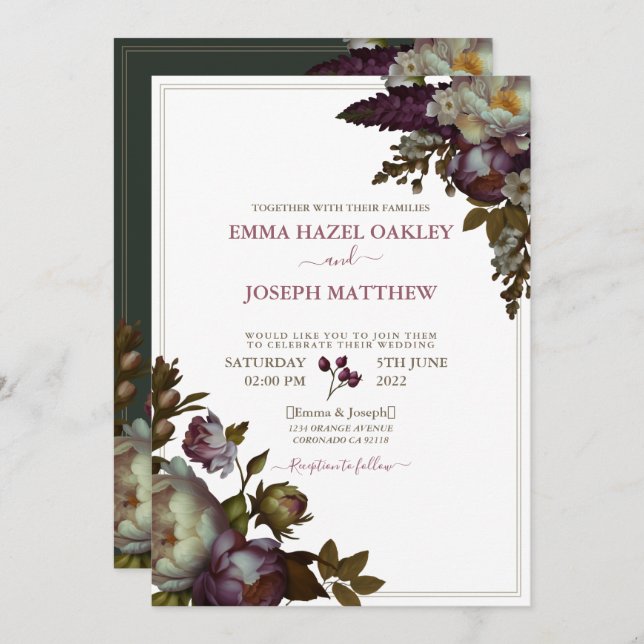 Invitation Rose d'été Boho Mariage d'estime Vintage (Devant / Derrière)