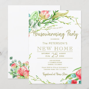 Invitation Rose d'été jardin élégant chic nouvelle maison fêt