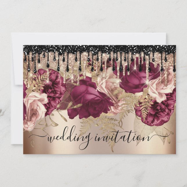 Invitation Rose d'événement Mariage nuptiale Pink Marsala Dri (Devant)