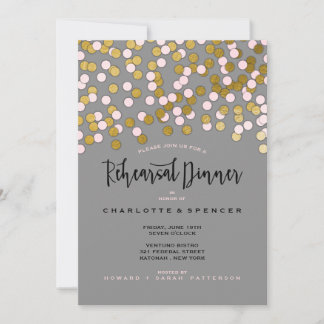 Invitation Rose| Dîner de répétition Mariage Gold Confetti