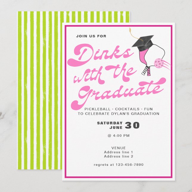 Invitation Rose Dinks avec Graduate Pickleball Graduation (Devant / Derrière)