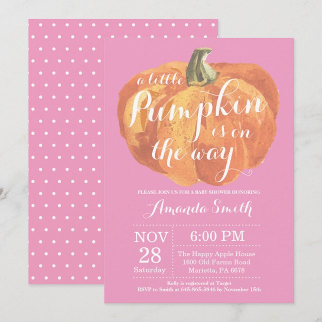 Invitation Rose d'invitation de baby shower d'automne de (Devant / Derrière)