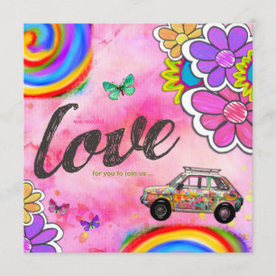 Invitation Rose d'invitation de colorant de cravate de hippie