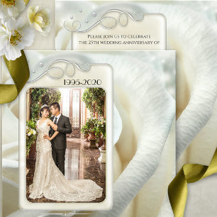 Invitation Rose d'Ivoire Argent 25e Anniversaire de Mariage P