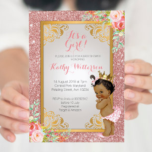 Invitation Rose d'or Baby shower africain américai