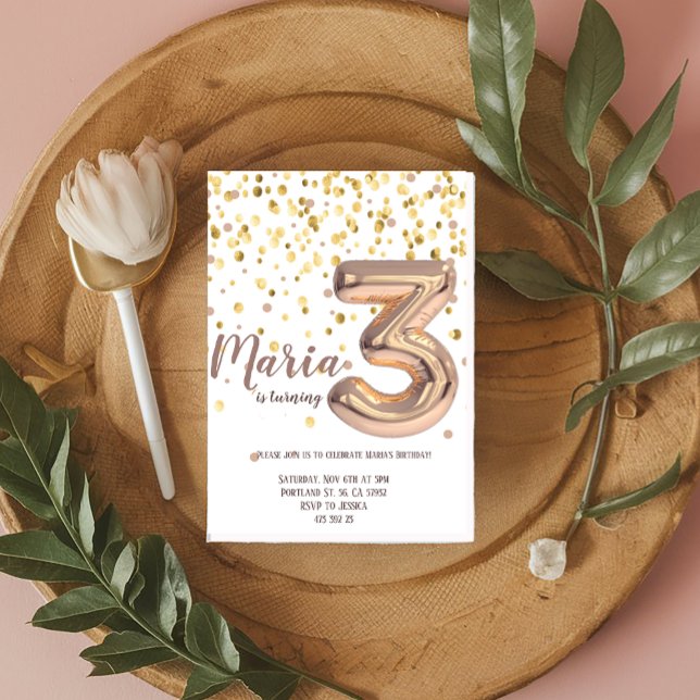 Invitation Rose d'or Foil Balloon Confetti Anniversaire (Créateur téléchargé)