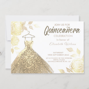 Invitation Rose d'or paillettes robe or Quinceañera Invitat