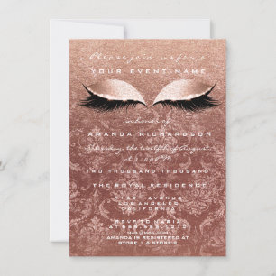 Invitation Rose d'or rose Damask Eyes Parties scintillant 16e