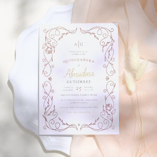 Invitation Rose doré cadre or élégant Quinceañera Photo