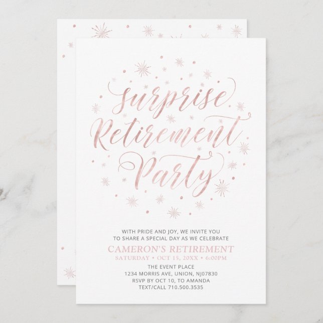 Invitation Rose Doré | Parti de retraite surprise moderne (Devant / Derrière)