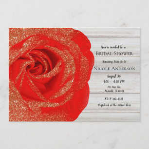 Invitation Rose doré rouge pailleté Bois blanc shabby chic