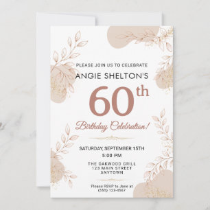 Invitation Rose Dorée Élégante Botanique 60ème Anniversaire