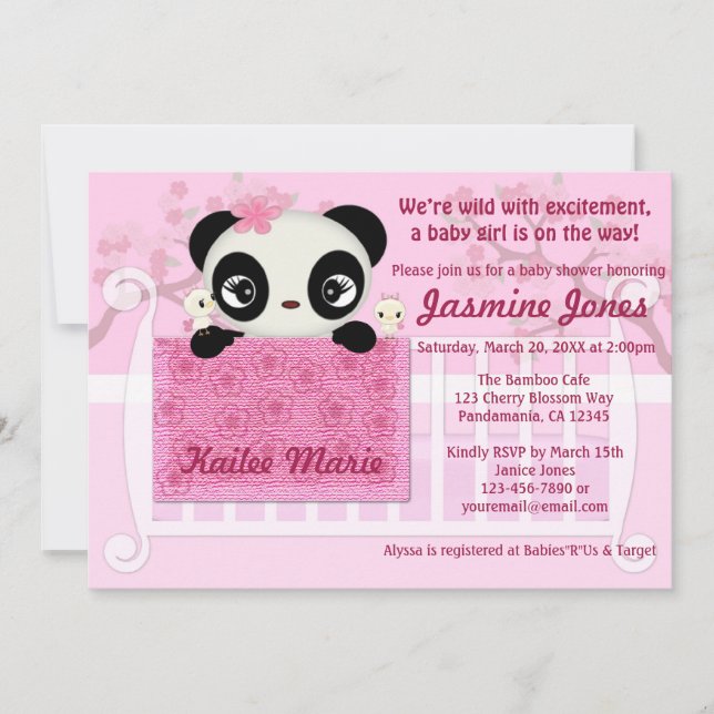 Invitation Rose doux d'invitation de baby shower de fille de (Devant)