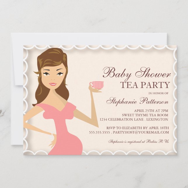 Invitation Rose doux d'invitation de thé de baby shower de (Devant)