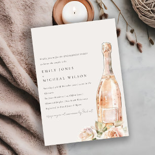 Invitation Rose doux Floral Champagne Fiançailles de vin