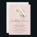 Invitation Rose doux | Jolie Fille Anniversaire Soirée<br><div class="desc">Invitations de dîner d'anniversaire moderne avec une aquarelle illustration de la coutellerie d'or fantaisie et en tête "dîner d'anniversaire" texte dans un script manuscrit. Peut changer à n'importe quel âge. Couleur féminine rose pâle.</div>