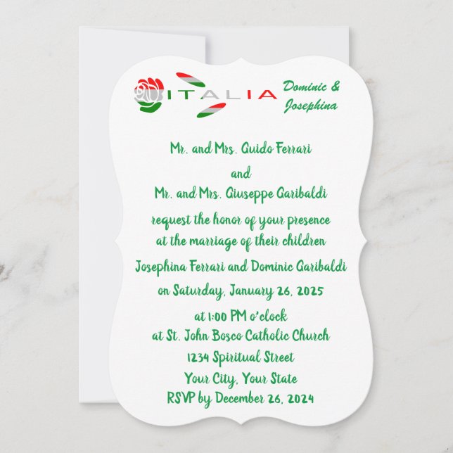 Invitation rose drapeau italien Italie (Devant)