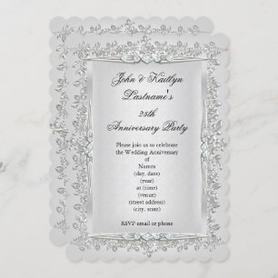 Invitation rose du 25e anniversaire Damask Silver White 2