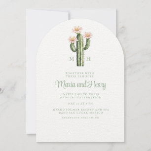 Invitation Rose du désert Cactus Mariage Monogramme